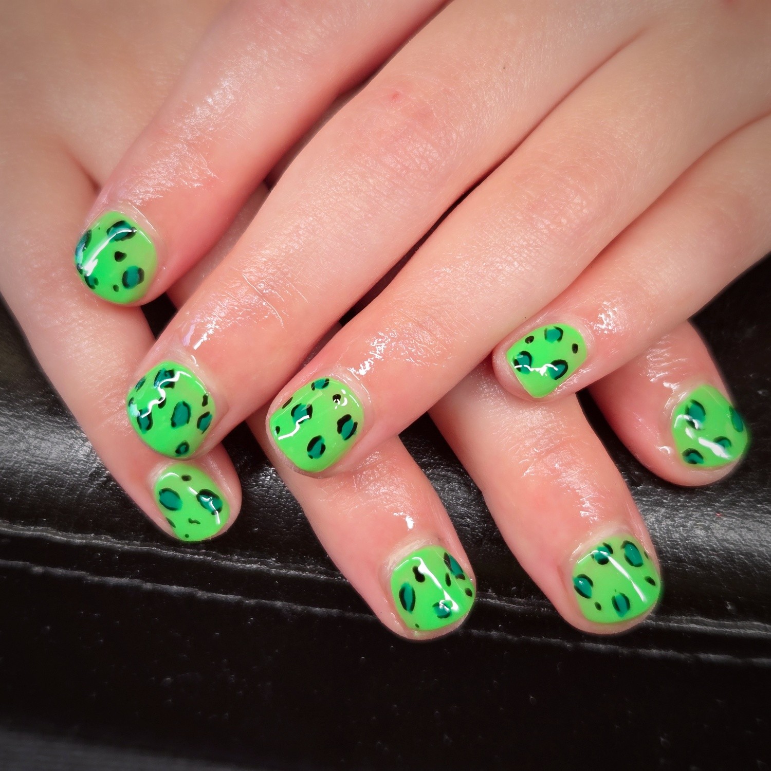 The cutest little lime green cheetah nails! 🐆 

 #wisconsinnails #naildesigns #mounthorebwi #nails #mounthorebnails #wisconsinnails #nailinspo #naillove #nailartist #polisheddesigns #hardgel #nailart #gelnails